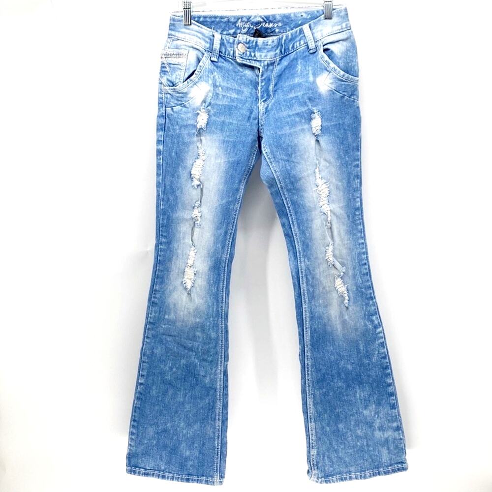 Ariya Vintage Y2K deconstructed lowrise bleached flare jeans size 7/8 western